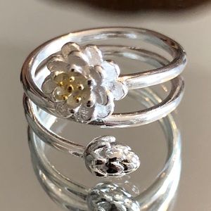 925 Silver Stamped Lotus adjustable ring